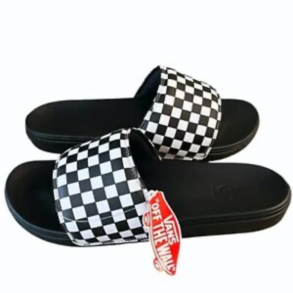 Vans Checkerboard‎ La Costa Mens Black White Slides Size 13 Sandals - Picture 9 of 9